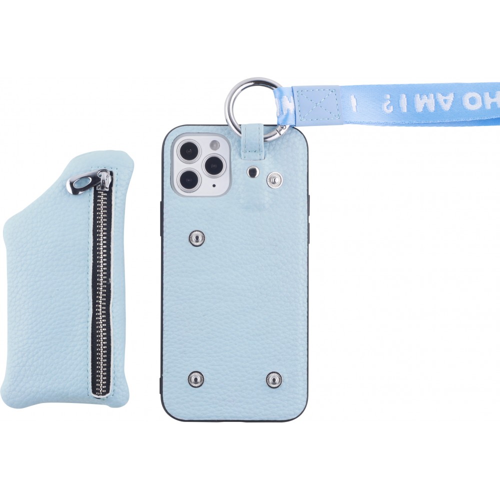 Coque iPhone 12 Pro Max - Wallet Poche avec cordon  - Bleu