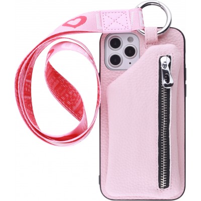 Coque iPhone 12 Pro Max - Wallet Poche avec cordon  - Rose