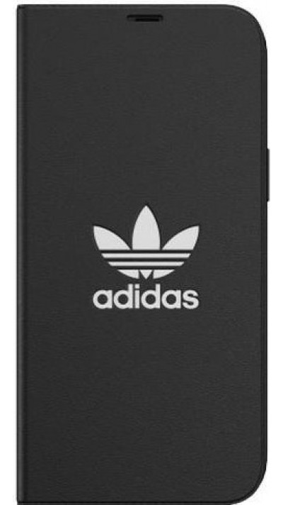 iPhone 12 Pro Max Case Hülle - Adidas Flip Kunstleder mit geprägtem weißem Logo - Schwarz