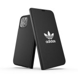 iPhone 12 Pro Max Case Hülle - Adidas Flip Kunstleder mit geprägtem weißem Logo - Schwarz