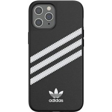 Coque iPhone 12 Pro Max - Adidas Gazelle style similicuir bandes blanches cousues et logo imprimé - Noir