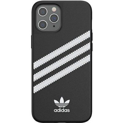 Coque iPhone 12 Pro Max - Adidas Gazelle style similicuir bandes blanches cousues et logo imprimé - Noir
