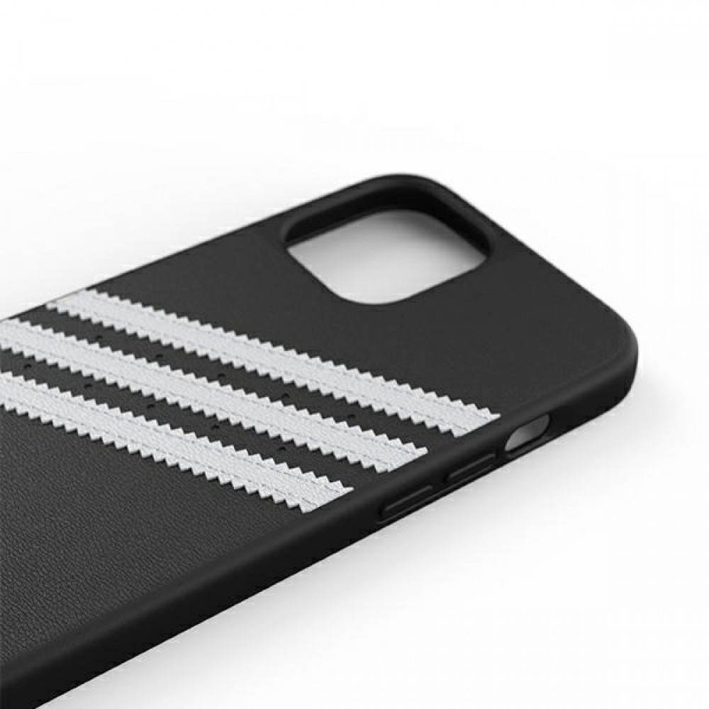 Coque iPhone 12 Pro Max - Adidas Gazelle style similicuir bandes blanches cousues et logo imprimé - Noir