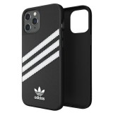 Coque iPhone 12 Pro Max - Adidas Gazelle style similicuir bandes blanches cousues et logo imprimé - Noir