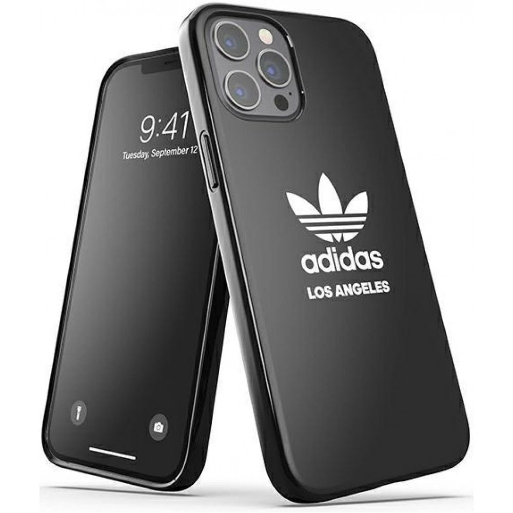 iPhone 12 Pro Max Case Hülle - Adidas flexibel lackiertes Gel Los Angeles mit weißem Logoaufdruck - Schwarz