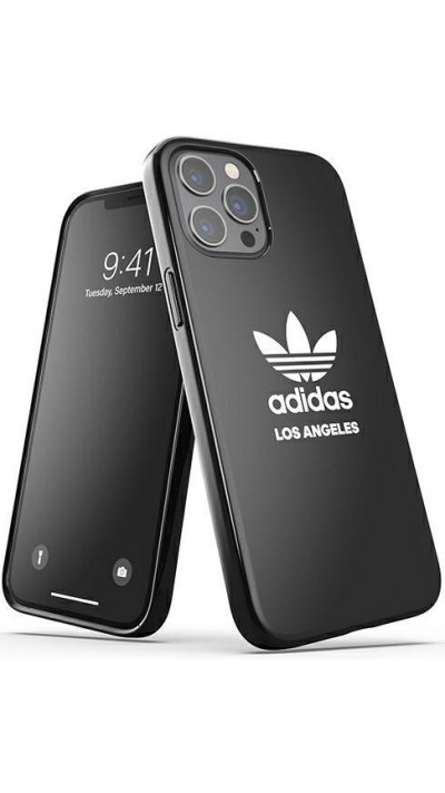 Coque iPhone 12 Pro Max - Adidas gel laqué flexible Los Angeles avec logo blanc imprimé - Noir