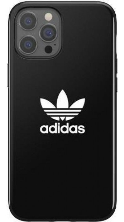 Coque iPhone 12 Pro Max - Adidas gel laqué flexible avec logo blanc imprimé - Noir