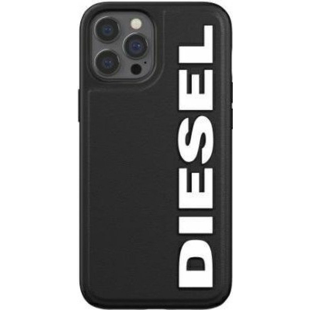 Coque iPhone 12 / 12 Pro - Diesel similicuir avec logo embossé - Noir
