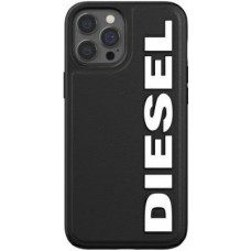 iPhone 12 / 12 Pro Case Hülle - Diesel Kunstleder mit geprägtem Logo - Schwarz