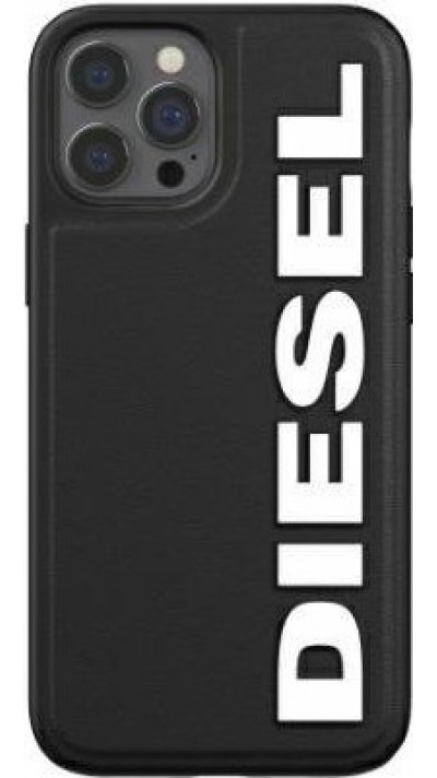 Coque iPhone 12 / 12 Pro - Diesel similicuir avec logo embossé - Noir