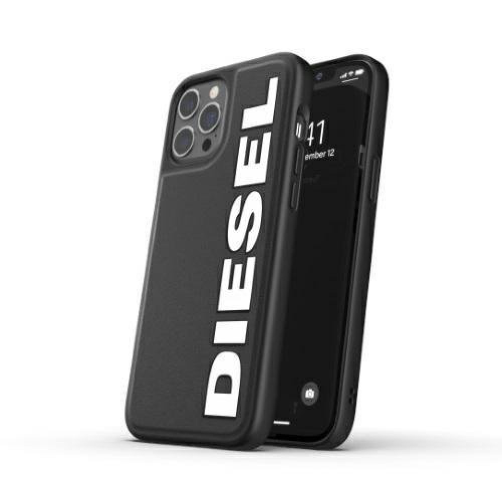 iPhone 12 / 12 Pro Case Hülle - Diesel Kunstleder mit geprägtem Logo - Schwarz