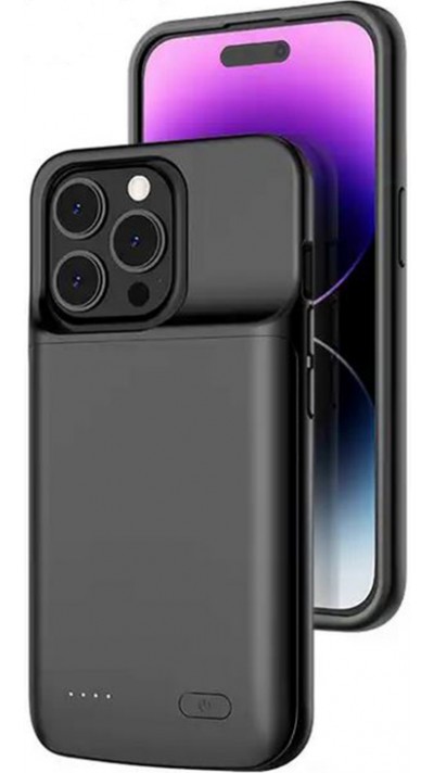 Coque iPhone 15 Pro Max / iPhone 15 Plus - Gel silicone chargeur power bank 5000mAh intégré - Noir