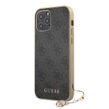 iPhone 13 Pro Max Case Hülle - Guess Leinwand Kunstleder Monogramm goldenen Metall-Logo mit Charm Anhänger - Schwarz / gold