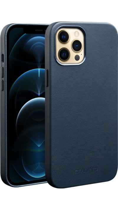Coque iPhone 12 Pro Max - Qialino cuir véritable (compatible MagSafe) - Bleu