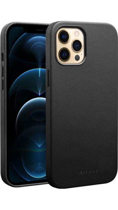 Coque iPhone 12 Pro Max - Qialino cuir véritable (compatible MagSafe) - Noir
