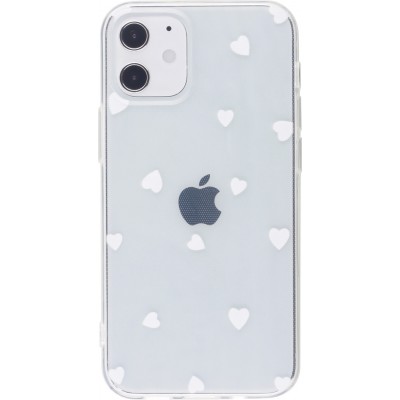 Coque iPhone 12 mini - Gel petit coeur transparent - Blanc