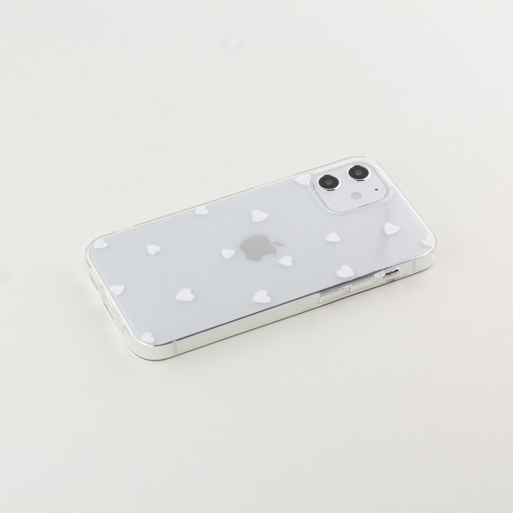 Coque iPhone 12 mini - Gel petit coeur transparent - Blanc