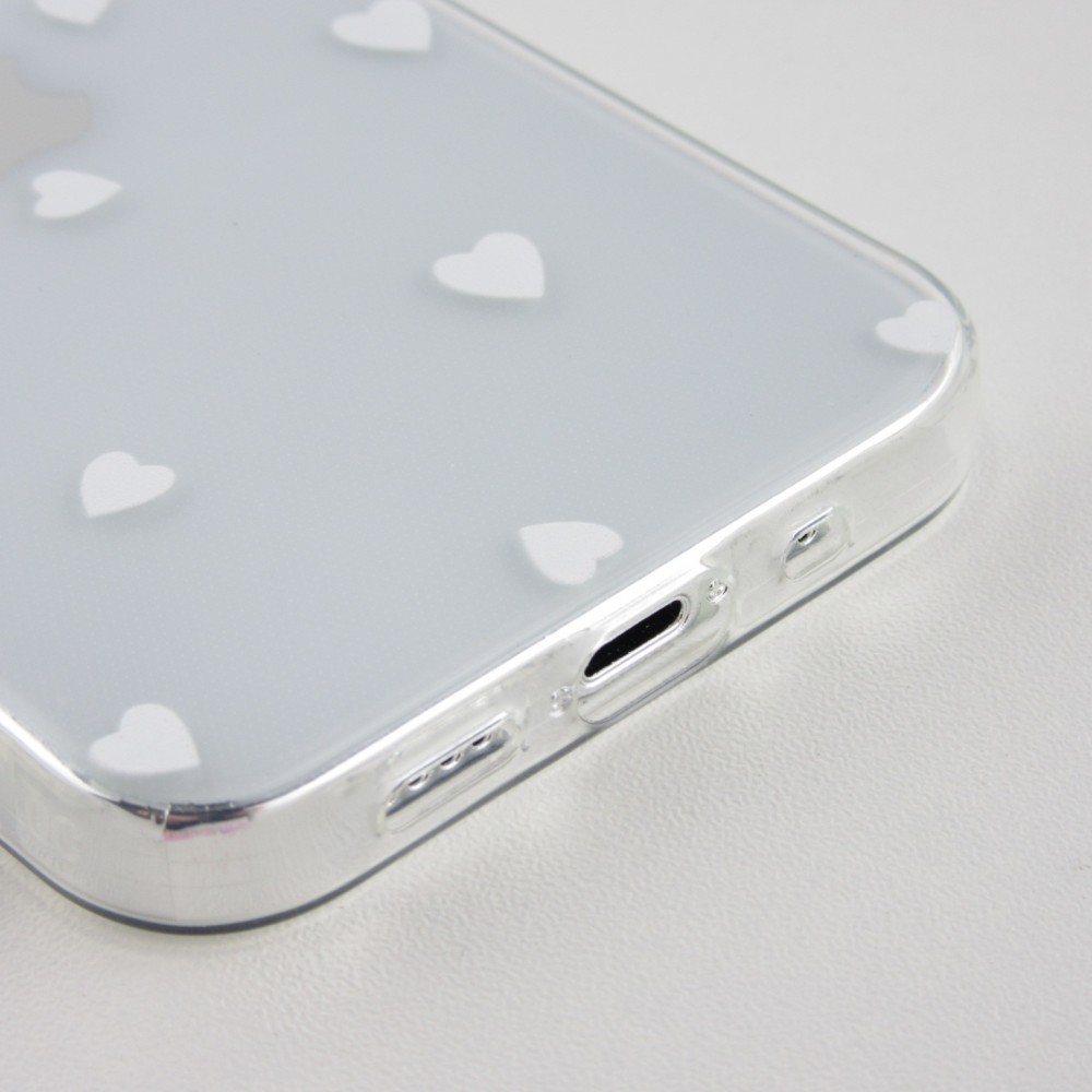 Coque iPhone 12 mini - Gel petit coeur transparent - Blanc