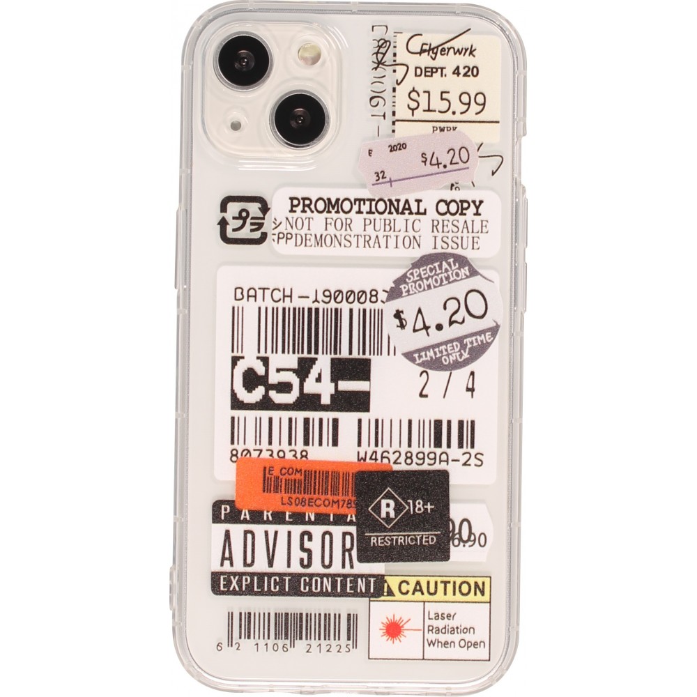 Coque iPhone 13 - Autocollant Vintage Sticker étiquette de prix collage - Transparent