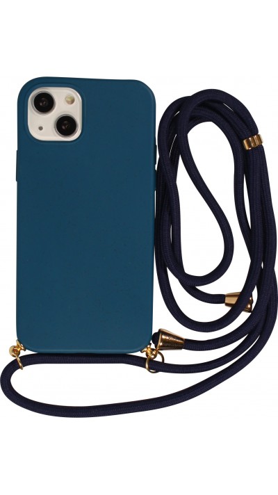 Coque iPhone 15 Plus - Bio Eco-Friendly nature avec cordon collier - Bleu