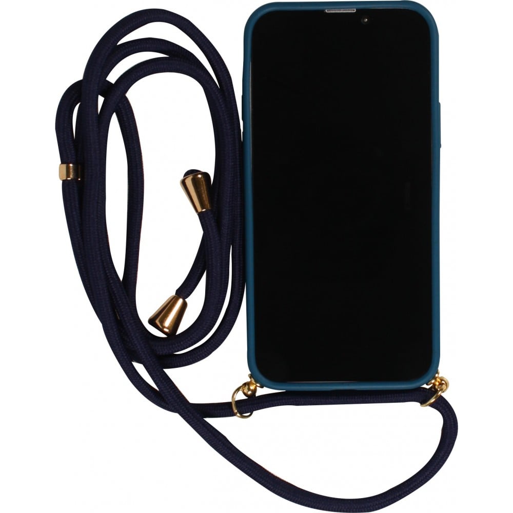 Hülle iPhone 13 mini - Bio Eco-Friendly Vegan mit Handykette Necklace blau