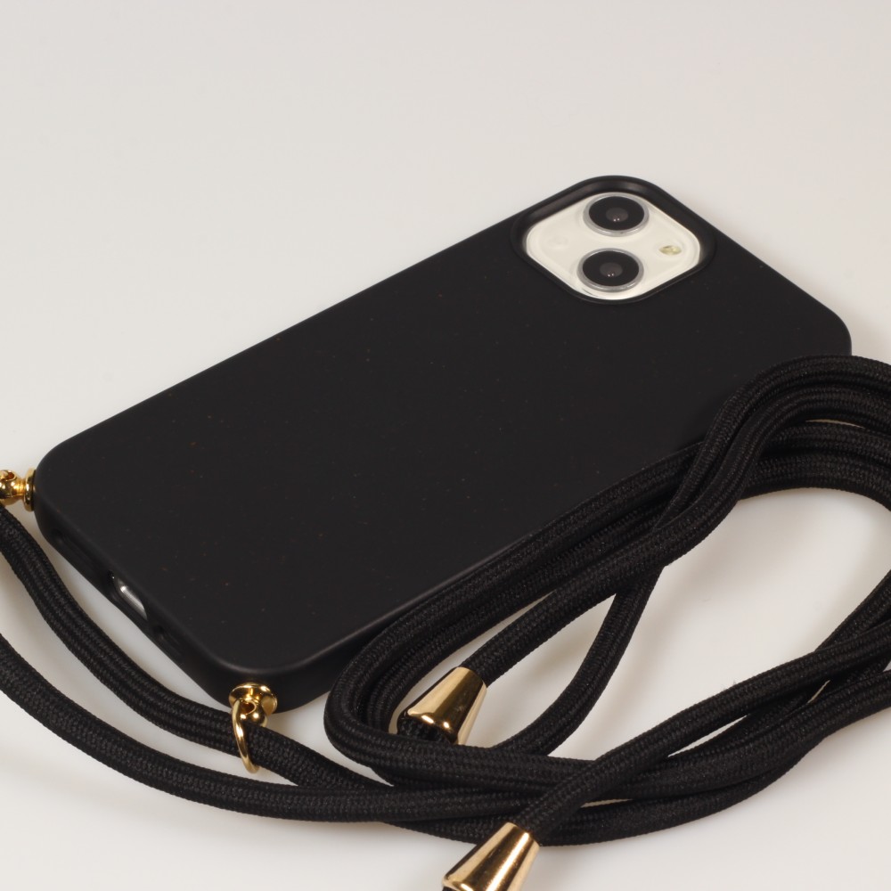 iPhone 13 Case Hülle - Bio Eco-Friendly Vegan mit Handykette Necklace - Schwarz