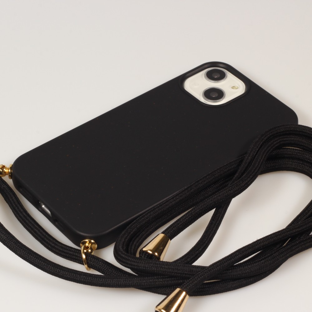 iPhone 15 Plus Case Hülle - Bio Eco-Friendly Vegan mit Handykette Necklace - Schwarz