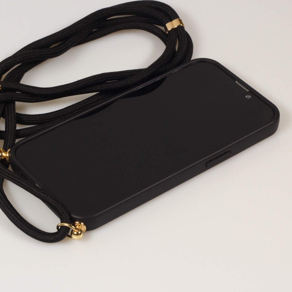 iPhone 15 Plus Case Hülle - Bio Eco-Friendly Vegan mit Handykette Necklace - Schwarz