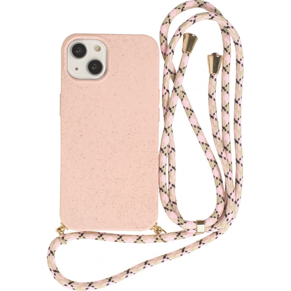 Hülle iPhone 13 mini - Bio Eco-Friendly Vegan mit Handykette Necklace - Rosa