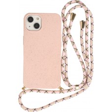 Coque iPhone 14 - Bio Eco-Friendly nature avec cordon collier - Rose
