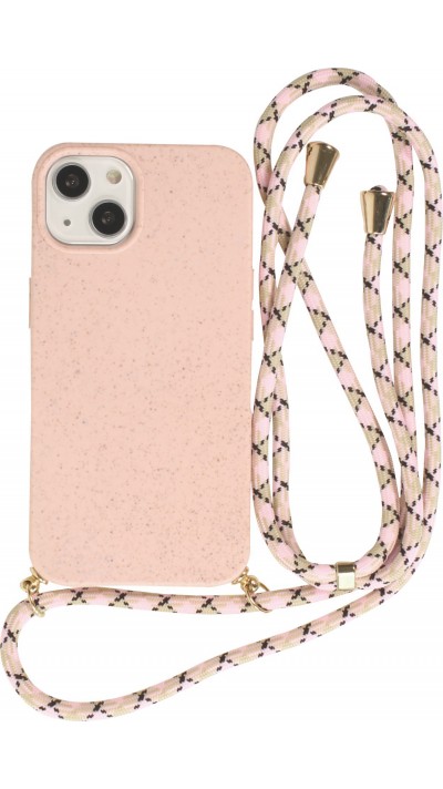 Coque iPhone 15 - Bio Eco-Friendly nature avec cordon collier - Rose