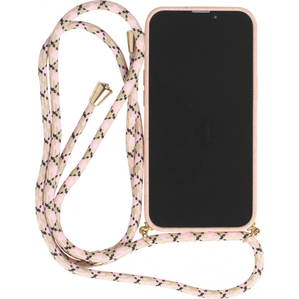 Coque iPhone 13 - Bio Eco-Friendly nature avec cordon collier - Rose