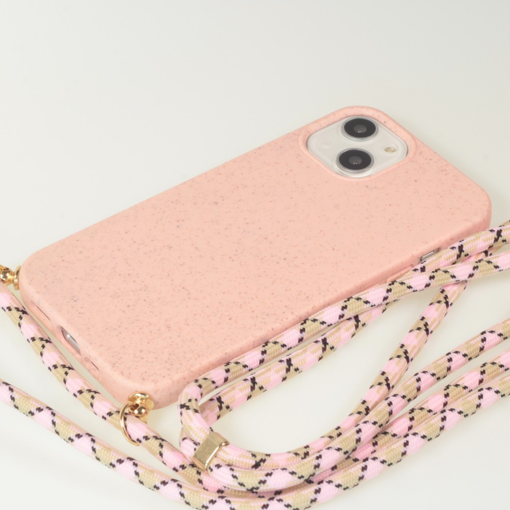 Coque iPhone 14 - Bio Eco-Friendly nature avec cordon collier - Rose