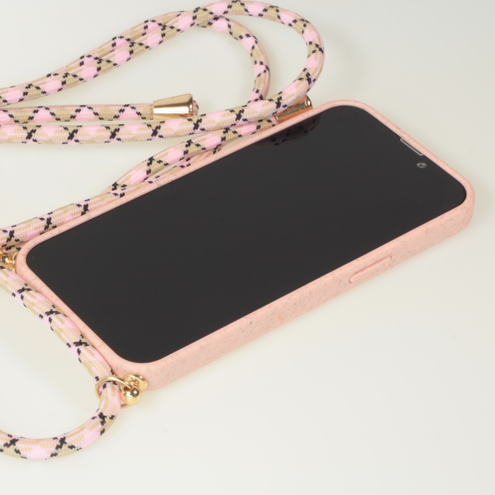 Coque iPhone 14 - Bio Eco-Friendly nature avec cordon collier - Rose