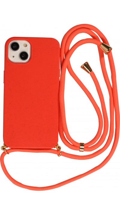 Coque iPhone 15 Plus - Bio Eco-Friendly nature avec cordon collier - Rouge