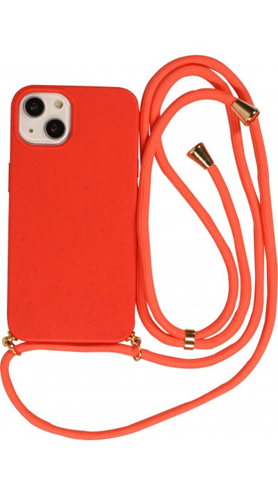 Coque iPhone 15 - Bio Eco-Friendly nature avec cordon collier - Rouge