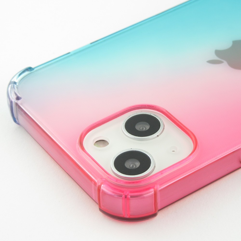 Coque iPhone 15 - Bumper Rainbow Silicone anti-choc avec bords protégés -  rose - Bleu
