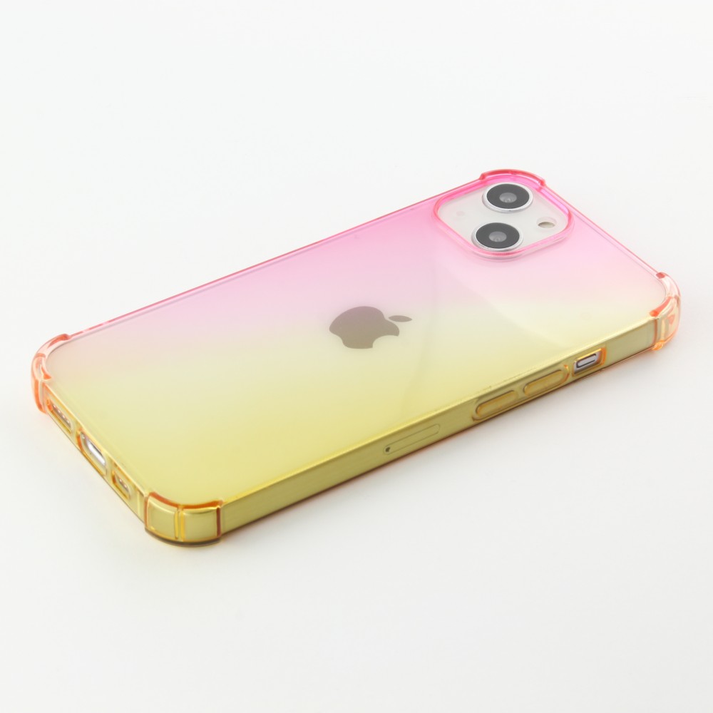 iPhone 16e Case Hülle - Gummi Bumper Rainbow mit extra Schutz für Ecken Antischock - rosa - Gelb