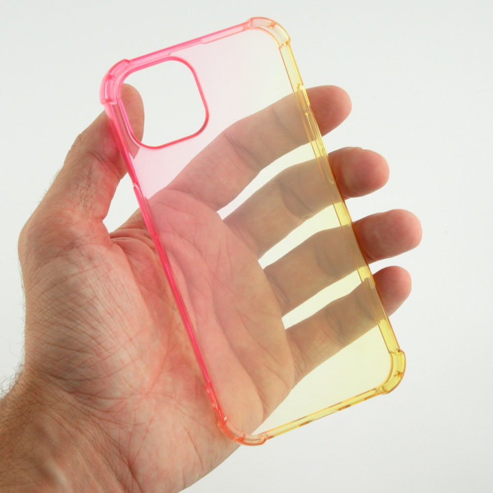 iPhone 16e Case Hülle - Gummi Bumper Rainbow mit extra Schutz für Ecken Antischock - rosa - Gelb