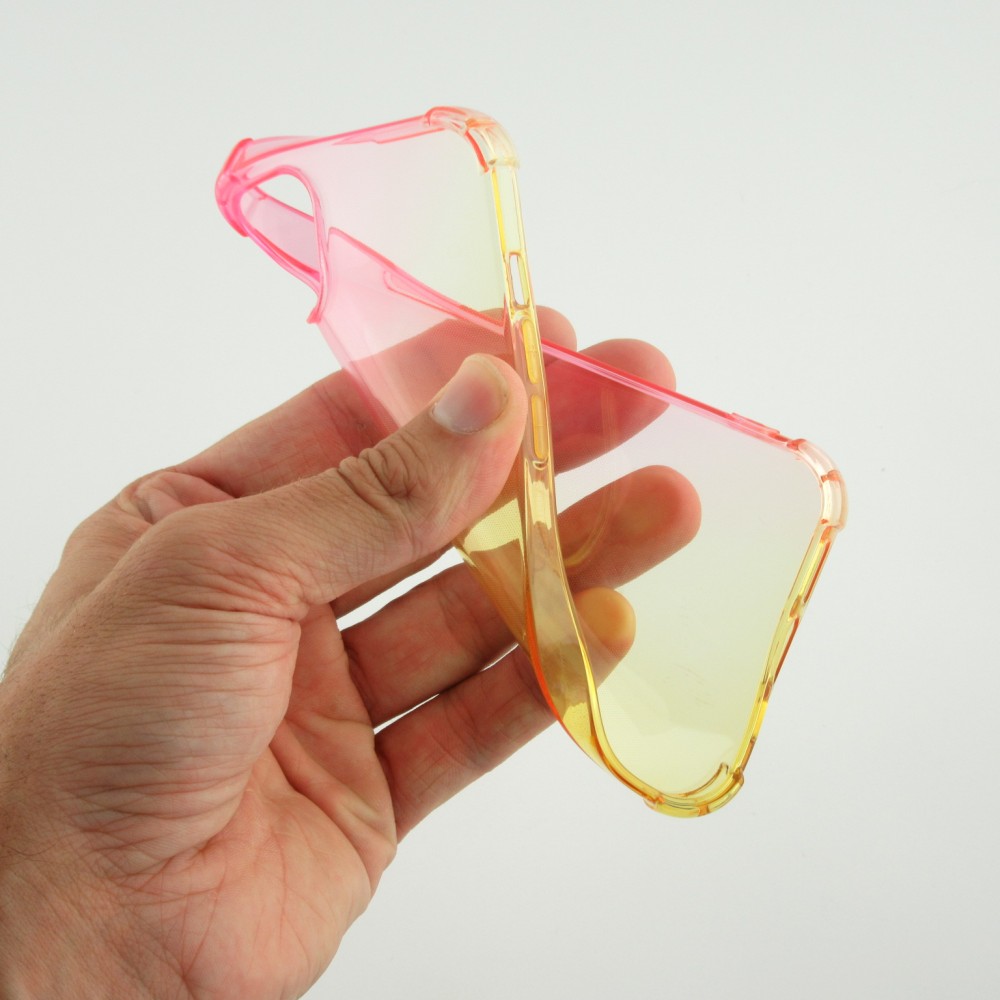 iPhone 16e Case Hülle - Gummi Bumper Rainbow mit extra Schutz für Ecken Antischock - rosa - Gelb