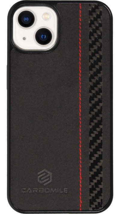 iPhone 14 Plus Case Hülle - Carbomile Alcantara und Carbon mit roten Nähten (MagSafe kompatibel)