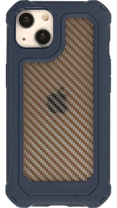 iPhone 14 Case Hülle - Military Elite kompakt Cover mit semi-transparentem Carbon Rücken - Dunkelblau