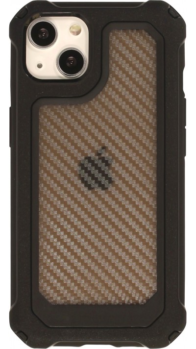 Coque iPhone 14 - Cover Military Élite avec dos en carbone semi-transparent - Noir