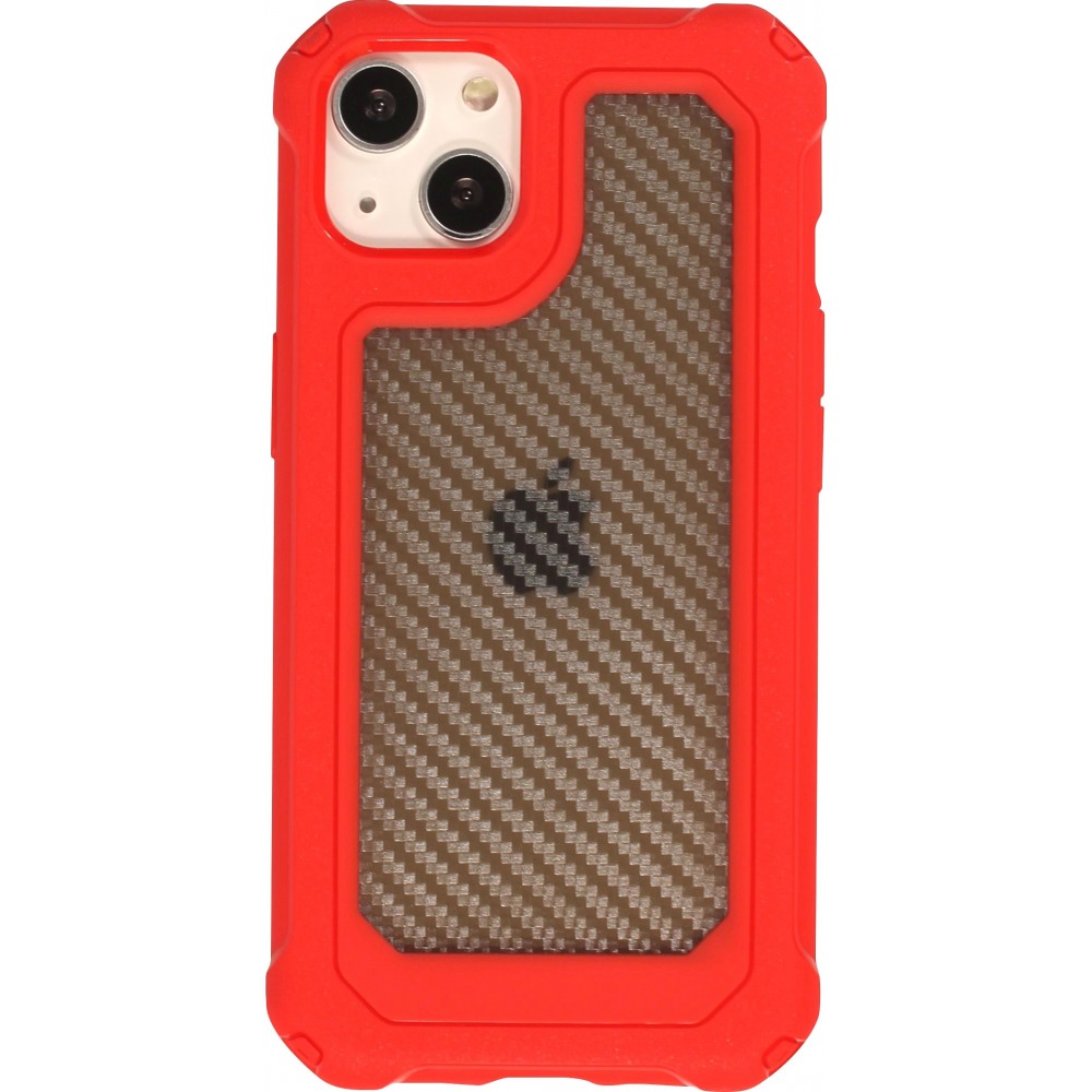 Coque iPhone 14 Cover Military Élite avec dos en carbone semitransparent Rouge Acheter