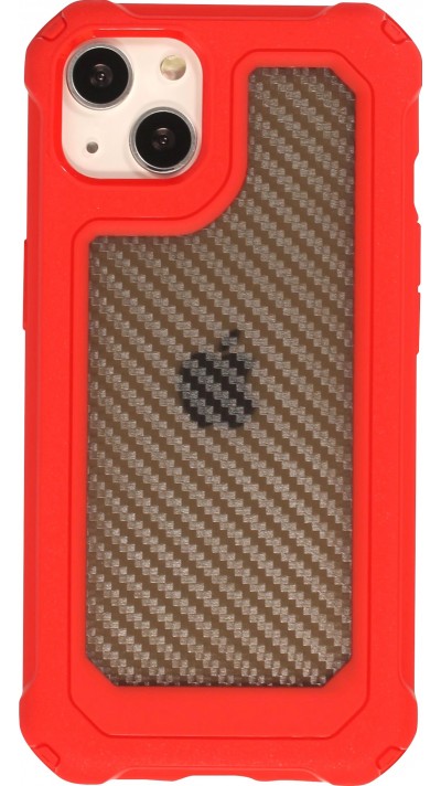 Coque iPhone 14 - Cover Military Élite avec dos en carbone semi-transparent - Rouge