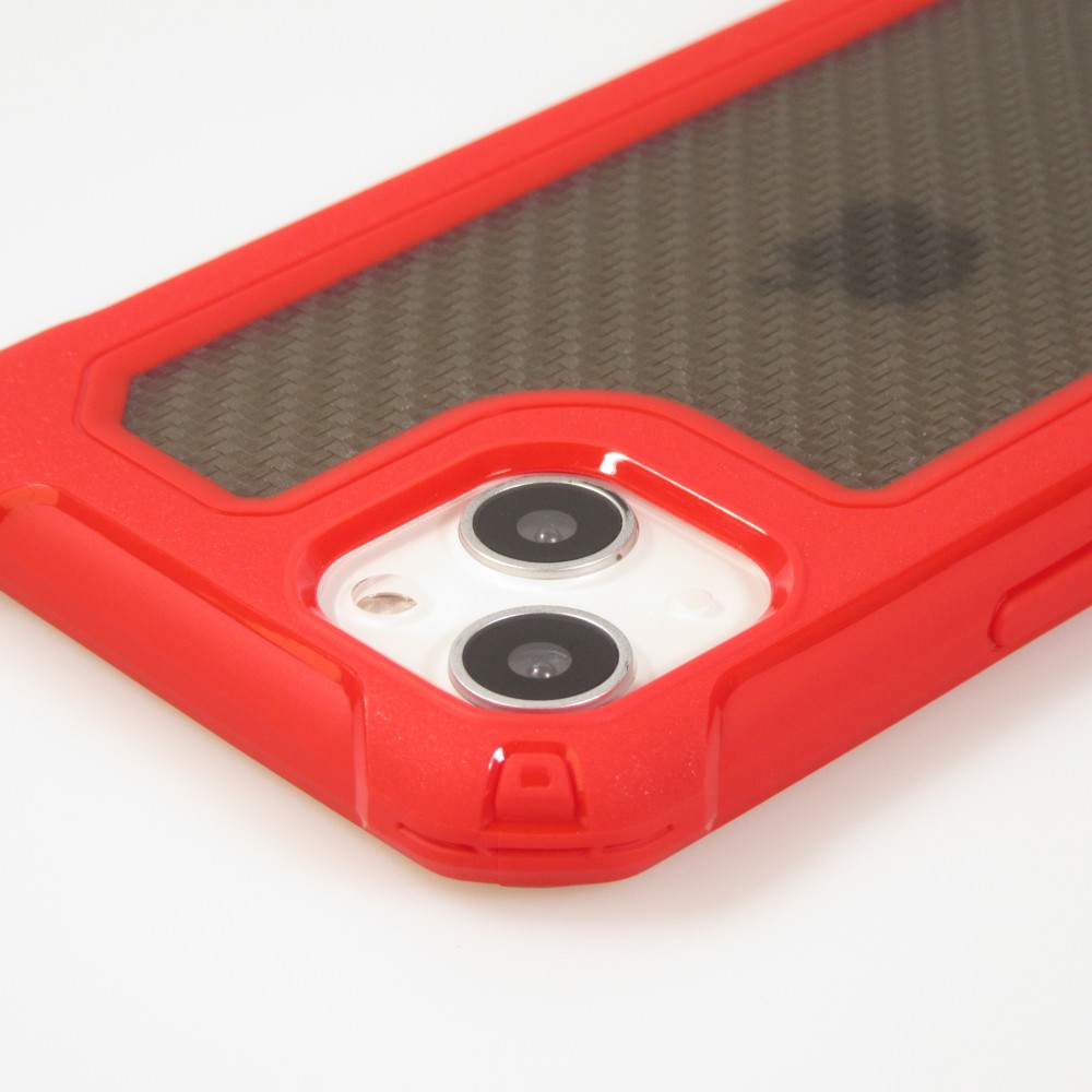 Coque iPhone 14 Cover Military Élite avec dos en carbone semitransparent Rouge Acheter