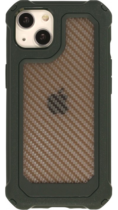 Coque iPhone 14 - Cover Military Élite avec dos en carbone semi-transparent - Vert foncé