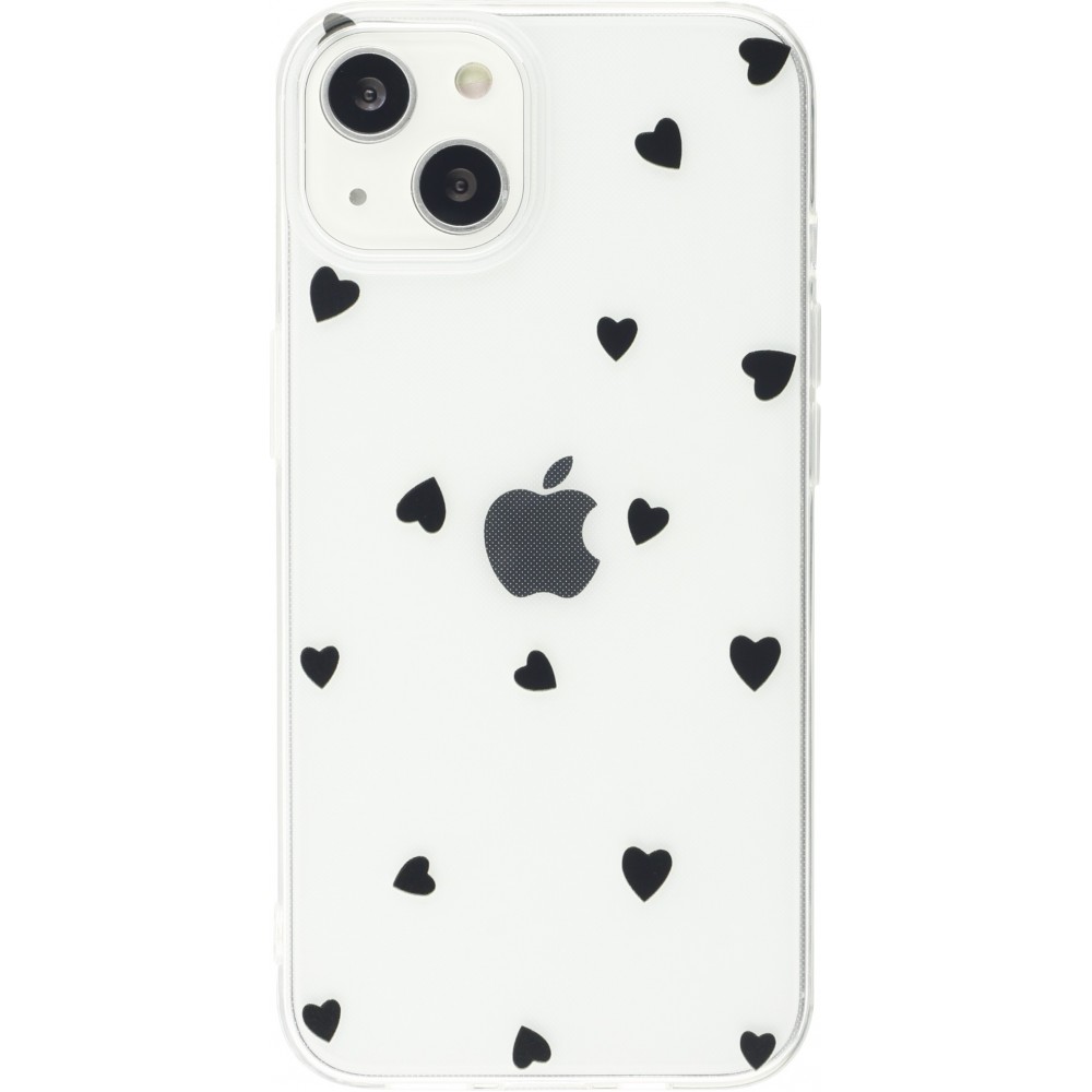 Coque iPhone 14 - Gel petit coeur transparent - Noir
