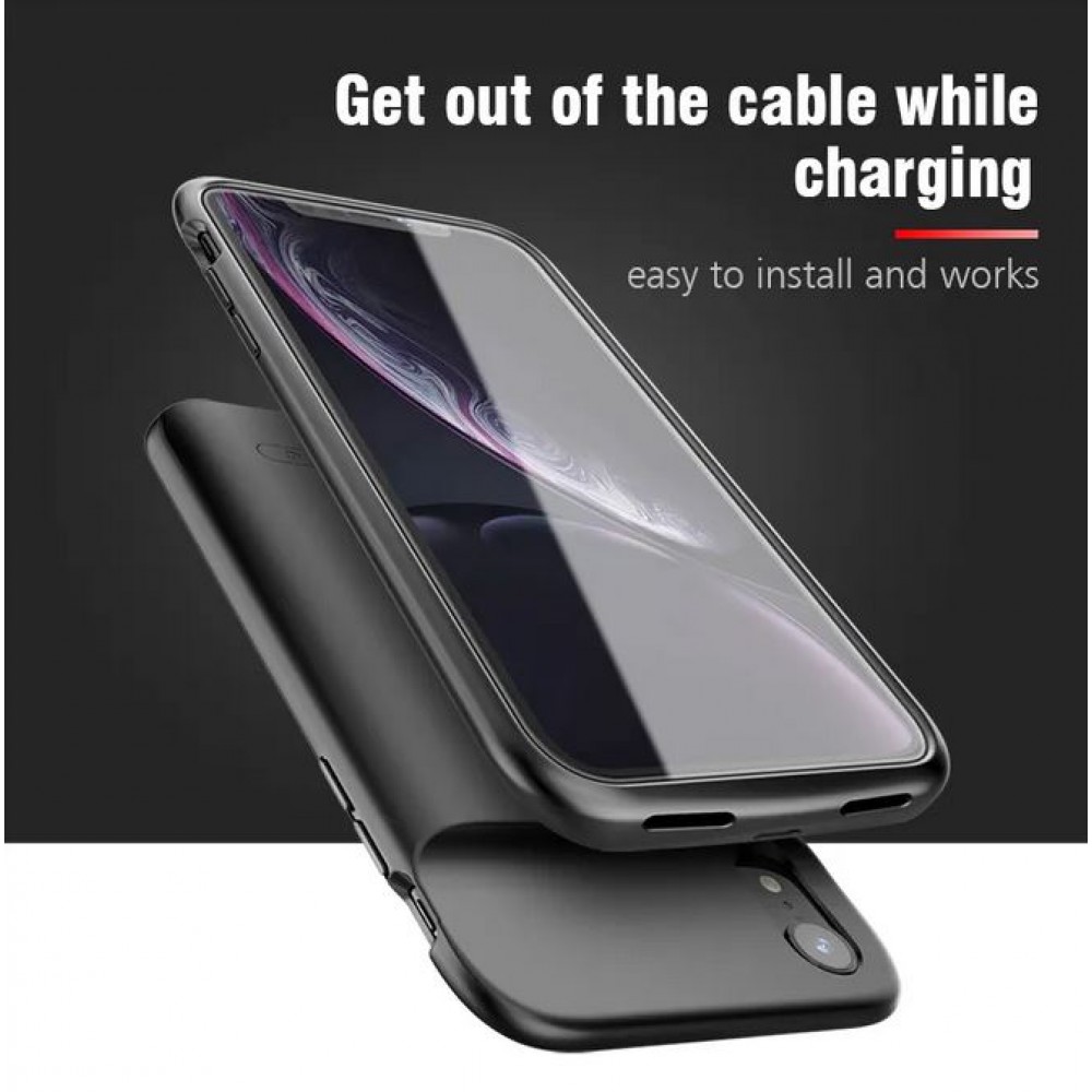 Coque iPhone - Gel silicone chargeur power bank 4800mAh intégré - Noir