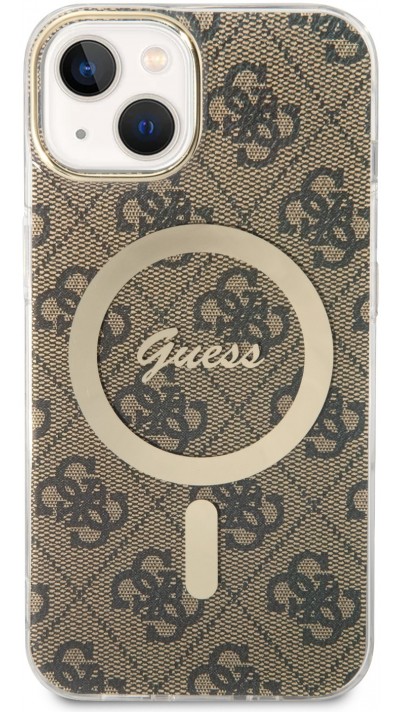 iPhone 13 Case Hülle - Guess Monogramm lackiert mit goldenem MagSafe - Braun